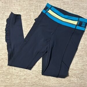 Lululemon sz 2 leggings women's Navy blue aqua waist ruching detail
